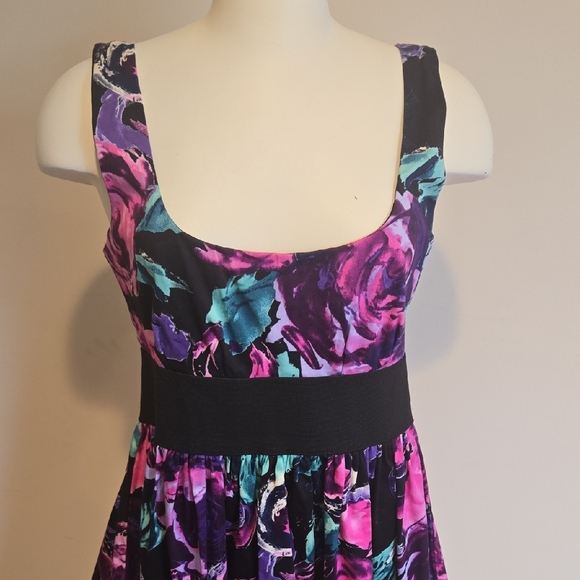 Floral Mini Dress - Purple and Turquoise - Picture 2 of 8